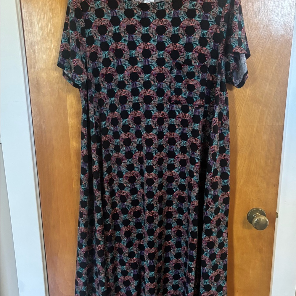 Fun Black, Pinkish, Purple Circle Patterned LuLaRoe Carly XL Dress